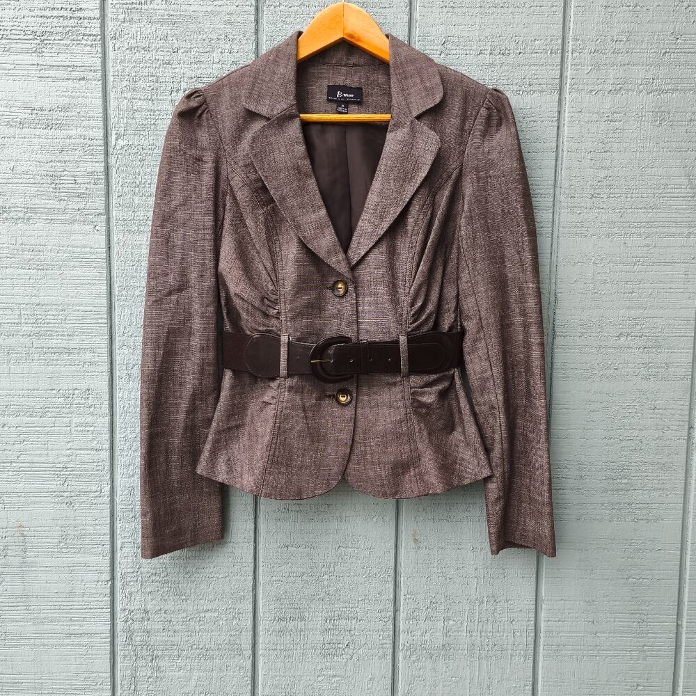 y2k B-wear Byer Ca. Ruched Belted Blazer sz M Brown Office Siren Business Prep